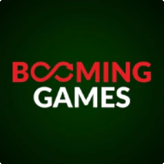 โลโก้สี่เหลี่ยมจัตุรัสพื้นหลังสีดำ มีข้อความตัวอักษร BOOMING GAMES
