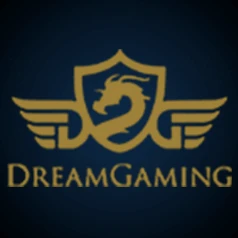 โลโก้สี่เหลี่ยมพื้นหลังสีดำ สัญลักษณ์มังกรทองและข้อความ DreamGaming
