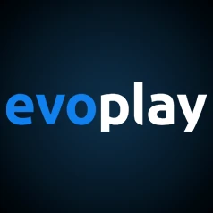 โลโก้สี่เหลี่ยมพื้นหลังสีดำ มีข้อความ evoplay เป็นตัวหนังสือสีน้ำเงิน